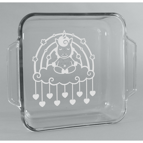 Custom Rainbows and Unicorns Glass Cake Dish - 8in x 8in
