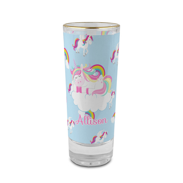 Custom Rainbows and Unicorns 2 oz Shot Glass - Glass with Gold Rim (Personalized)