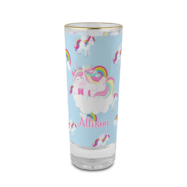 Custom Rainbows and Unicorns 2 oz Shot Glass -  Glass with Gold Rim - Set of 4 (Personalized)