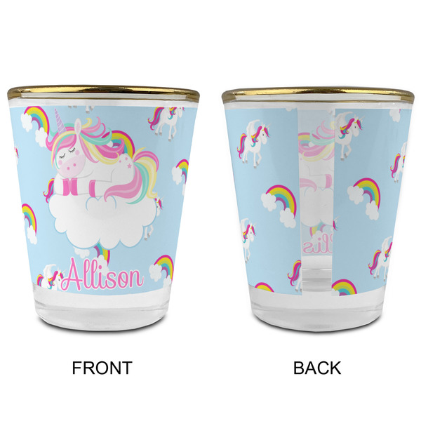Rainbows and Unicorns Glass Shot Glass - with gold rim - APPROVAL