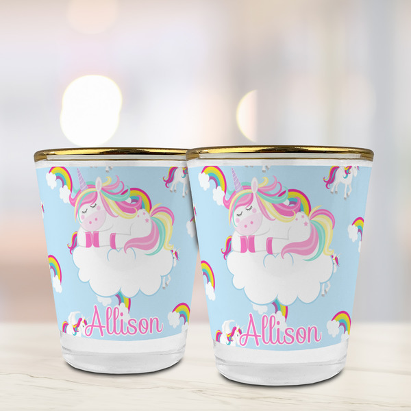 Rainbows and Unicorns Glass Shot Glass - with gold rim - LIFESTYLE