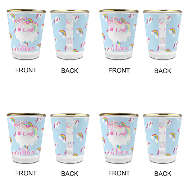 Rainbows and Unicorns Glass Shot Glass - with gold rim - Set of 4 - APPROVAL