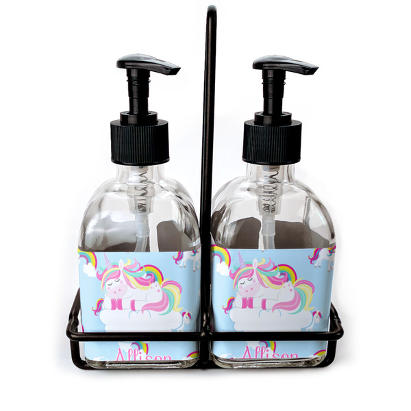 Custom Rainbows and Unicorns Glass Soap & Lotion Bottle Set (Personalized)