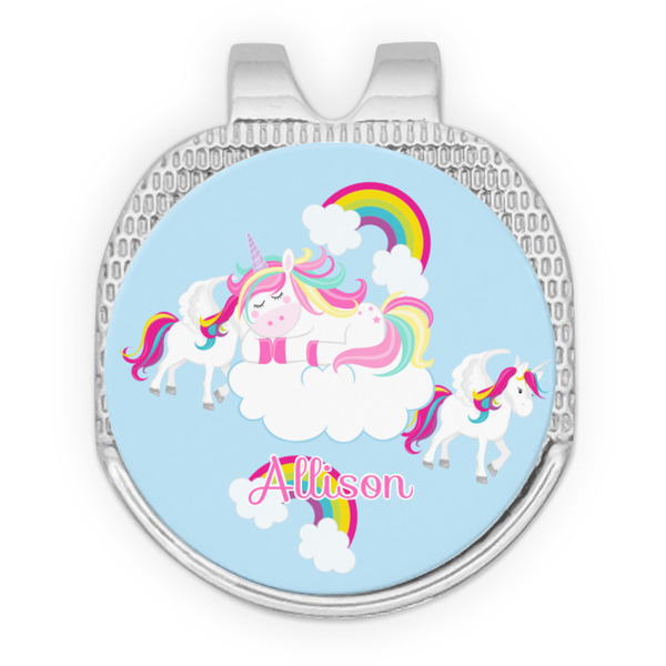 Custom Rainbows and Unicorns Golf Ball Marker - Hat Clip - Silver