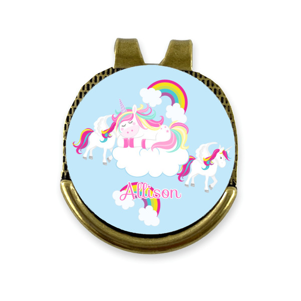Custom Rainbows and Unicorns Golf Ball Marker - Hat Clip - Gold
