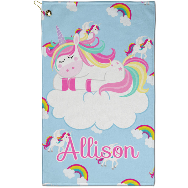 Custom Rainbows and Unicorns Golf Towel - Poly-Cotton Blend - Small w/ Name or Text