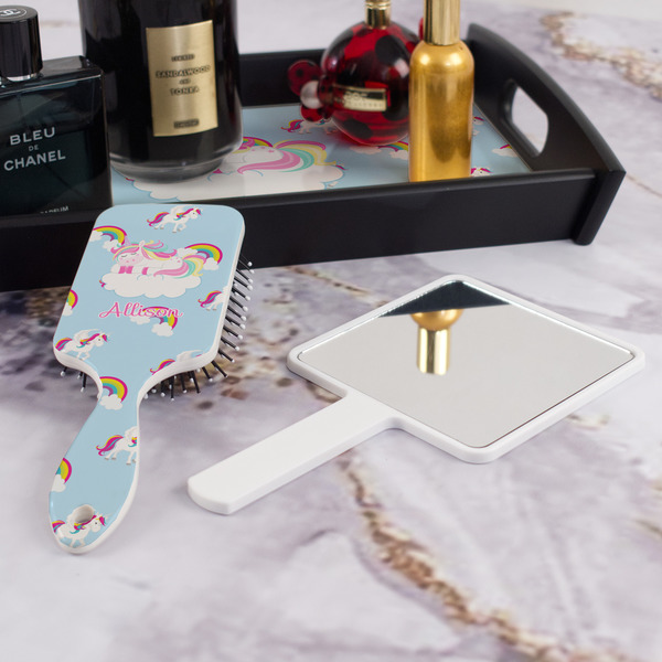 Rainbows and Unicorns Hair Brush - With Hand Mirror
