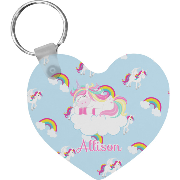 Custom Rainbows and Unicorns Heart Plastic Keychain w/ Name or Text