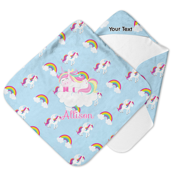 Custom Rainbows and Unicorns Hooded Baby Towel w/ Name or Text