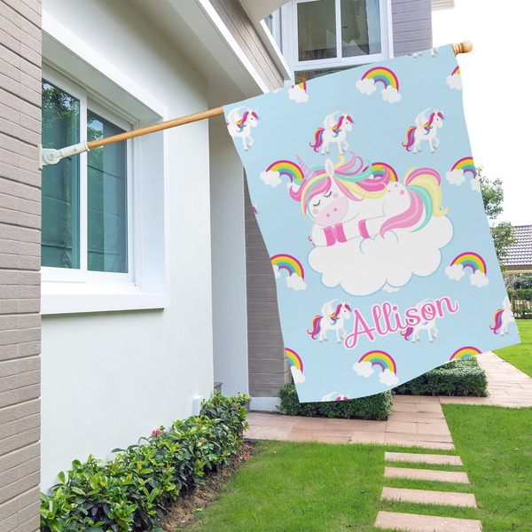 Rainbows and Unicorns House Flags - Double Sided - LIFESTYLE