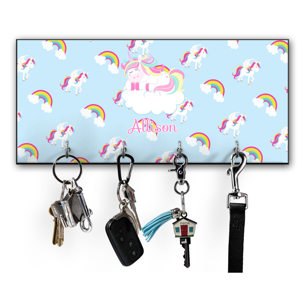 Custom Rainbows and Unicorns Key Hanger w/ 4 Hooks w/ Name or Text