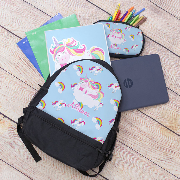 Rainbows and Unicorns Large Backpack - Black - With Stuff