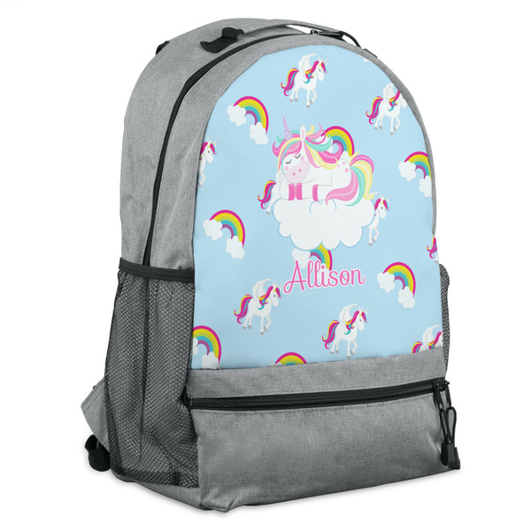 Custom Rainbows and Unicorns Backpack - Grey (Personalized)