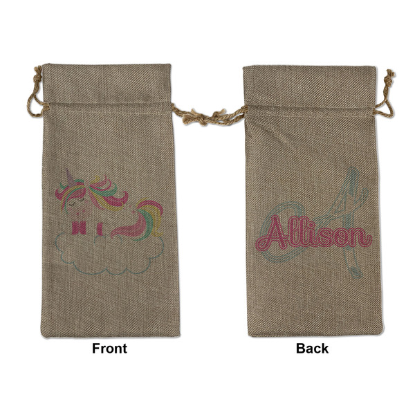 Custom Rainbows and Unicorns Large Burlap Gift Bag - Front & Back (Personalized)