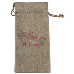 Rainbows and Unicorns Large Burlap Gift Bag - Front