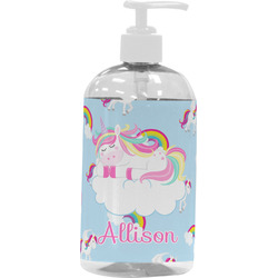 Rainbows and Unicorns Plastic Soap / Lotion Dispenser (16 oz - Large - White) (Personalized)