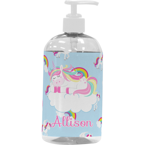 Custom Rainbows and Unicorns Plastic Soap / Lotion Dispenser (16 oz - Large - White) (Personalized)