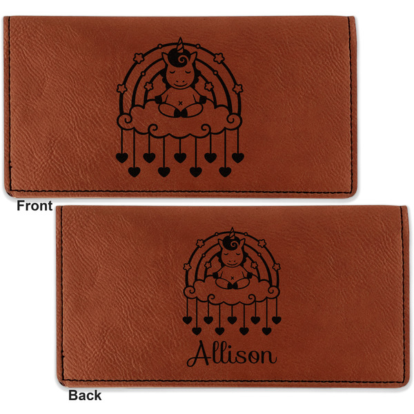 Rainbows and Unicorns Leather Checkbook Holder Front and Back
