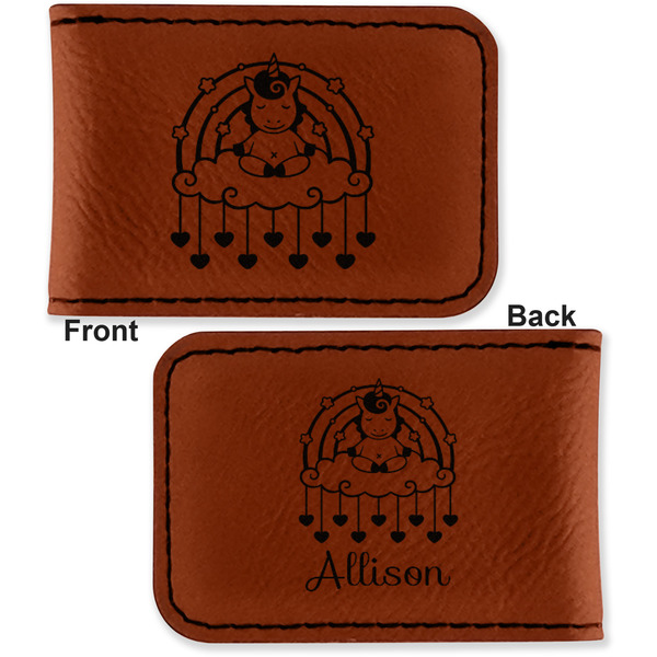 Rainbows and Unicorns Leatherette Magnetic Money Clip - Front and Back