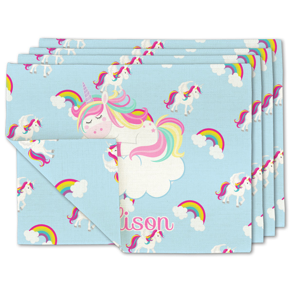 Custom Rainbows and Unicorns Double-Sided Linen Placemat - Set of 4 w/ Name or Text