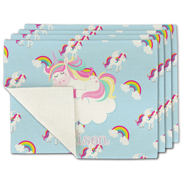 Custom Rainbows and Unicorns Single-Sided Linen Placemat - Set of 4 w/ Name or Text