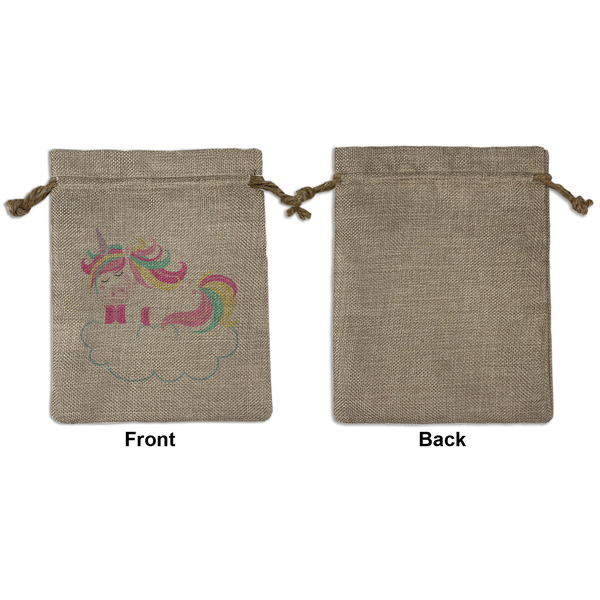 Rainbows and Unicorns Medium Burlap Gift Bag - Front Approval