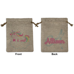 Rainbows and Unicorns Medium Burlap Gift Bag - Front & Back (Personalized)