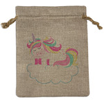 Rainbows and Unicorns Medium Burlap Gift Bag - Front