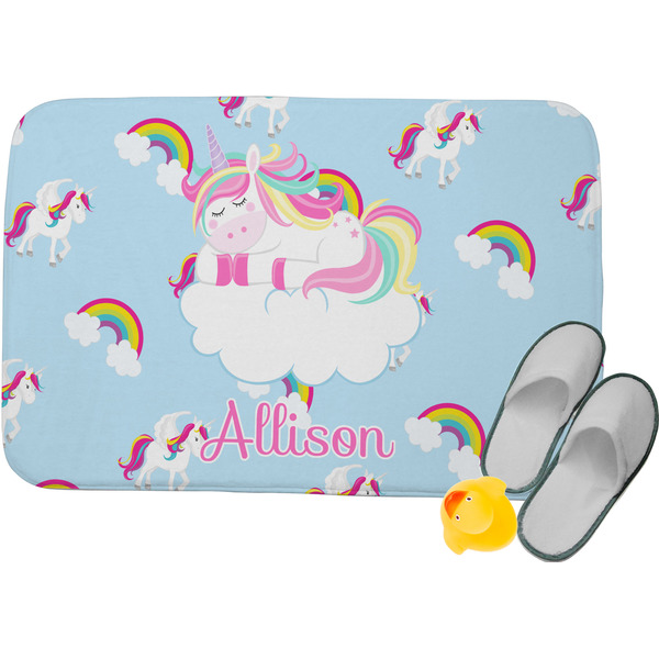 Custom Rainbows and Unicorns Memory Foam Bath Mat (Personalized)