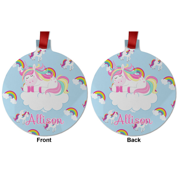 Rainbows and Unicorns Metal Ball Ornament - Front and Back