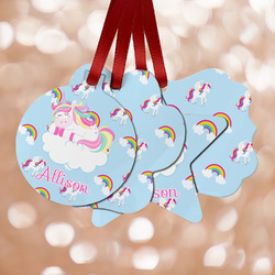 Rainbows and Unicorns Metal Ornaments - Double Sided w/ Name or Text