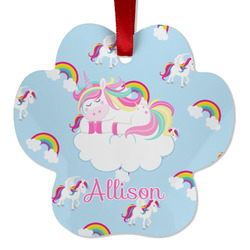 Rainbows and Unicorns Metal Paw Ornament - Double Sided w/ Name or Text