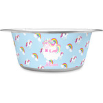 Rainbows and Unicorns Stainless Steel Dog Bowl - Large (Personalized)
