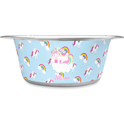 Rainbows and Unicorns Stainless Steel Dog Bowl - Large (Personalized)