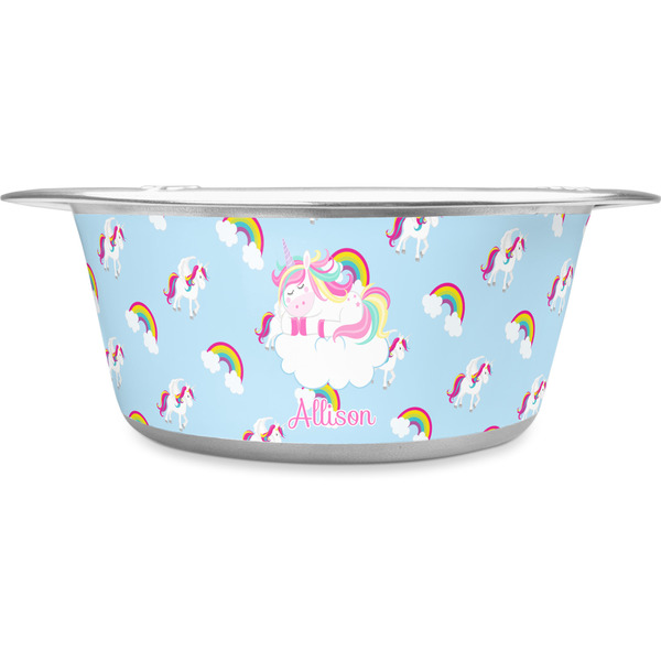 Custom Rainbows and Unicorns Stainless Steel Dog Bowl - Large (Personalized)