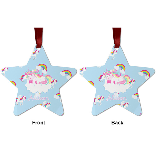 Rainbows and Unicorns Metal Star Ornament - Front and Back
