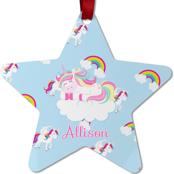 Custom Rainbows and Unicorns Metal Star Ornament - Double Sided w/ Name or Text