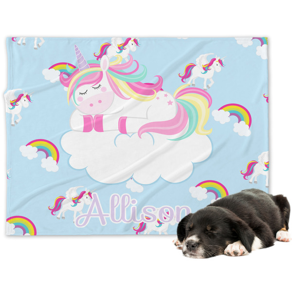 Custom Rainbows and Unicorns Dog Blanket - Large w/ Name or Text