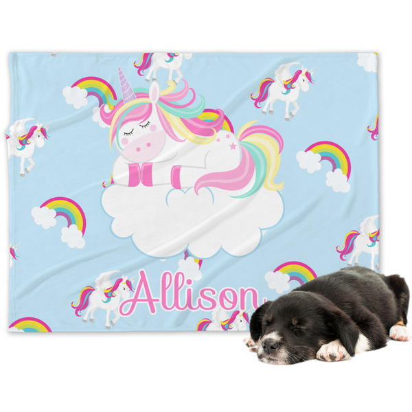 Custom Rainbows and Unicorns Dog Blanket - Regular w/ Name or Text