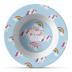 Rainbows and Unicorns Plastic Bowl - Microwave Safe - Composite Polymer (Personalized)