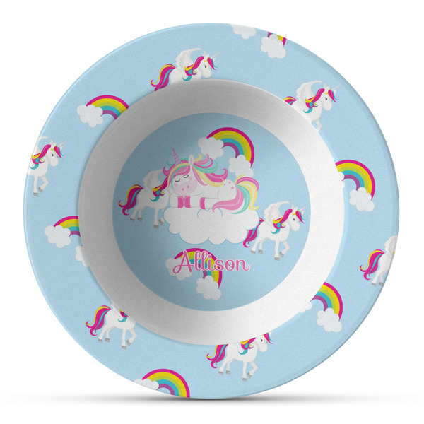 Custom Rainbows and Unicorns Plastic Bowl - Microwave Safe - Composite Polymer (Personalized)