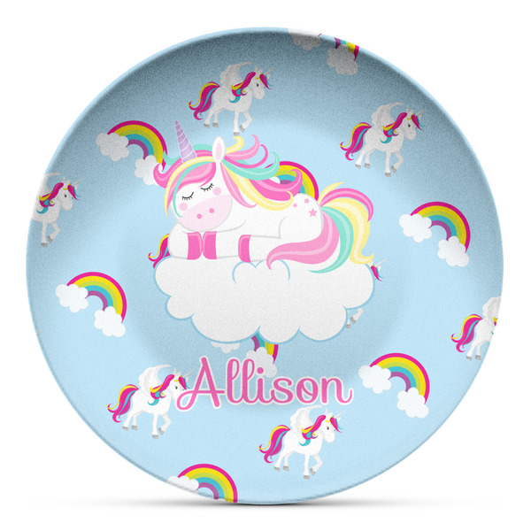 Custom Rainbows and Unicorns Microwave Safe Plastic Plate - Composite Polymer (Personalized)