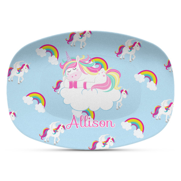 Custom Rainbows and Unicorns Plastic Platter - Microwave & Oven Safe Composite Polymer (Personalized)