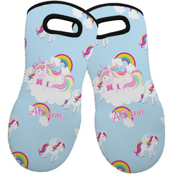 Rainbows and Unicorns Neoprene Oven Mitts - Set of 2 w/ Name or Text