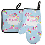 Rainbows and Unicorns Left Oven Mitt & Pot Holder Set w/ Name or Text