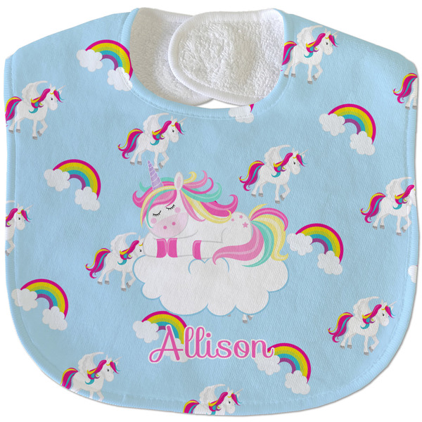 Rainbows and Unicorns New Baby Bib - Closed and Folded