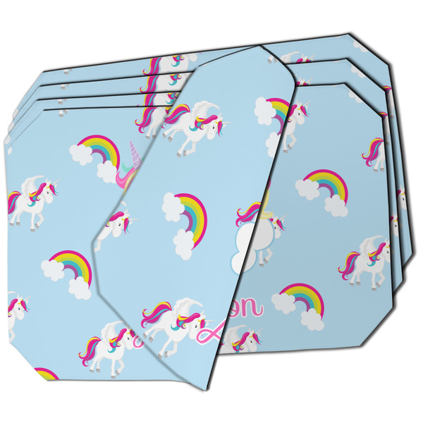 Custom Rainbows and Unicorns Dining Table Mat - Octagon - Set of 4 (Double-SIded) w/ Name or Text