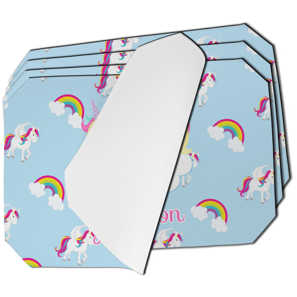 Custom Rainbows and Unicorns Dining Table Mat - Octagon - Set of 4 (Single-Sided) w/ Name or Text