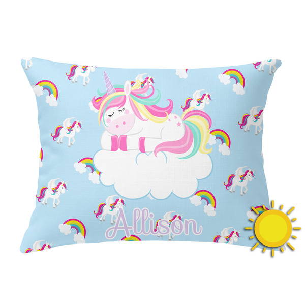 Custom Rainbows and Unicorns Outdoor Throw Pillow (Rectangular) w/ Name or Text