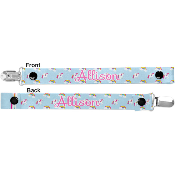 Rainbows and Unicorns Pacifier Clip - Front and Back
